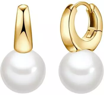 luluandjane Perlen-Creolen aus Messing, gelbgold/perlweiß