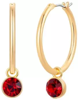 luluandjane Creolen Messing gelbgold mit rotem Glaskristall