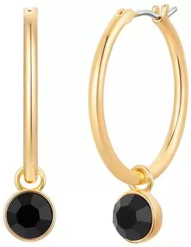 luluandjane Creolen Messing gelbgold mit schwarzem Glaskristall