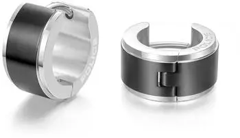 Police Edge & Huggie Creolen Herren, Edelstahl, schwarz-silber