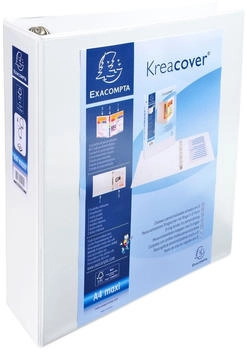 Exacompta 10x festes Ringbuch PP 2,3mm, 4 Ringe 60mm in D-Form, Rückenbreite 90mm, für DIN A4 Maxi, Kreacover - weiß