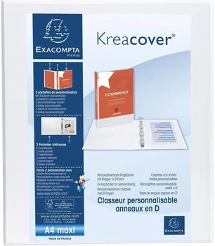 Exacompta 10x festes Ringbuch PP, 2 Ringe 25mm in D-Form, R&uuml;ckenbreite 47mm, f&uuml;r DIN A4 Maxi, Kreacover - wei&szlig;