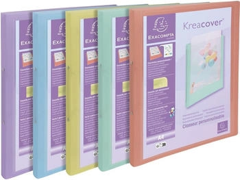 Exacompta 20x flexibler Ringhefter aus PP, 2 Ringe 15mm, Rückenbreite 20mm, für DIN A4, Kreacover Pastell - Farben sortiert