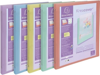 Exacompta 20x flexibler Ringhefter aus PP, 4 Ringe 15mm, Rückenbreite 20mm, für DIN A4, Kreacover Pastell - Farben sortiert