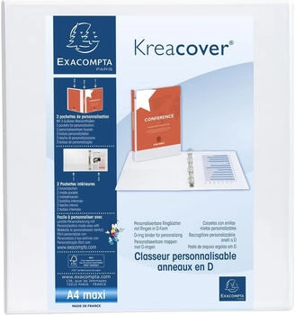 Exacompta 10x festes Ringbuch PP 2,3mm, 2 Ringe 60mm in D-Form, R&uuml;ckenbreite 90mm, f&uuml;r DIN A4 Maxi, Kreacover - wei&szlig;