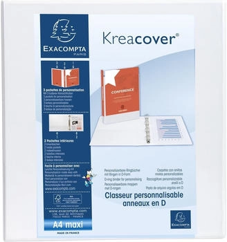 Exacompta 10x festes Ringbuch PP 2,3mm, 2 Ringe 50mm in D-Form, Rückenbreite 75mm, für DIN A4 Maxi, Kreacover - weiß