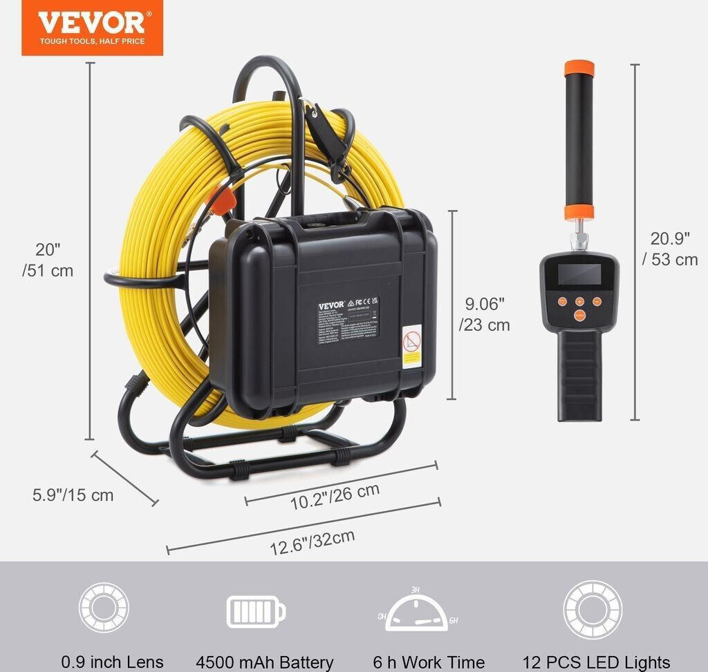 VEVOR 50m Rohrkamera Mit 9 Zoll Monitor – 4500mAh Produktbild-Vorschau 2