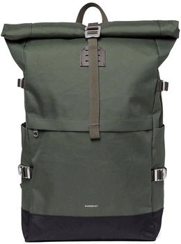 Sandqvist Icon Rolltop Backpack L dawn green with dark brown leather