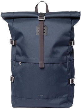 Sandqvist Icon Rolltop Backpack L navy with black leather