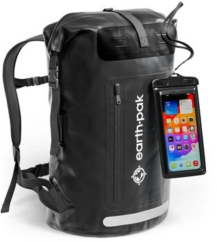 Earth Pak wasserdichter Rucksack 85L und wasserfeste Handyhülle black