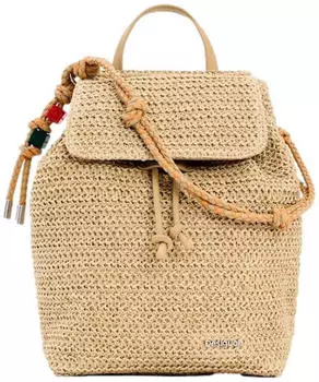 Desigual Small Raffia Backpack With Charms