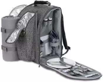 Brubaker Picknickrucksack 2 Personen mit K&uuml;hlfach, Flaschenhalter & Fleece-Decke