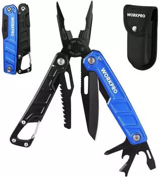 LuxusKollektion Multitool 11-in-1 faltbar, Edelstahl, blau-schwarz, mit Karabiner