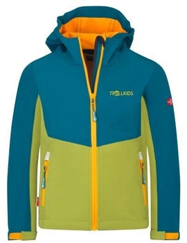 Trollkids Kristiansand Softshelljacke blau grün orange