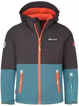 Trollkids Kids Skjorta Softshelljacke stormy blue/black/flame orange