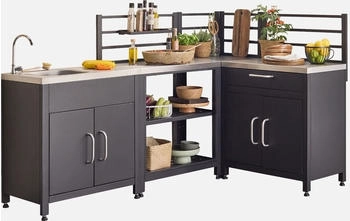 sweeek Outdoor-Küche mit 4 Stahlelementen schwarz