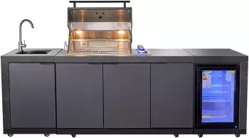 Goriller KING Outdoor-K&uuml;che Gasgrill K&uuml;hlschrank Waschbecken Edelstahl Stein schwarz