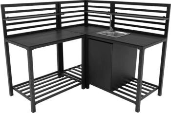 MonsterShop 3-teiliges Outdoor Küchenset mit Spüle modularem Eckmodul und Schrank grau