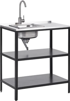 Beliani Outdoor-Kücheninsel mit Spüle schwarz Stahl 80 x 50 x 90 cm mit Edelstahlplatte
