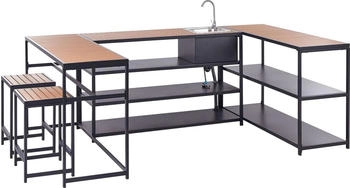 Beliani Outdoor-Küche schwarz Stahl u. Kunstholz 5er Set mit Spüle