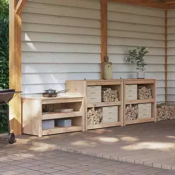 vidaXL MEPPEL Outdoor-Küchenschrank mit Regal, 3-tlg., Douglasie natur