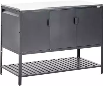 Beliani Maenza Outdoor-Küchenschrank Stahl 3-türig mit Edelstahlplatte, schwarz (120x60x93cm)