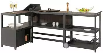 MCW Outdoor-K&uuml;che 3-teilig, Aluminium, anthrazit, dunkle Holzoptik (MCW-M64)