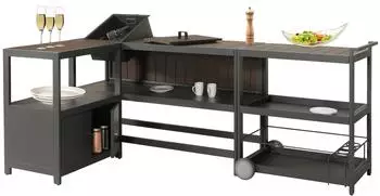 Mendler HWC-M64 Outdoor-K&uuml;che 3-teilig, Aluminium, anthrazit/dunkle Holzoptik (HWC-M64)
