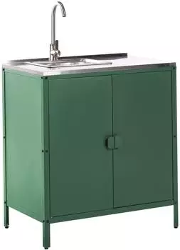 Beliani Vilama Outdoor-Küchenschrank mit Spüle, Stahl, grün
