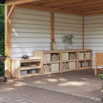 vidaXL Meppel Outdoor-Küchenschrank Natur-Douglasie 106x55x92cm 4 Böden (3443799)