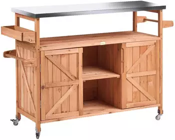 Beliani Scanno Outdoor-Kücheninsel Tannenholz/Edelstahl hellbraun 128x47x85cm
