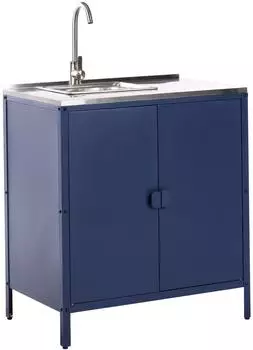 Beliani Vilama Outdoor-Küchenschrank mit Spüle, blauer Stahl