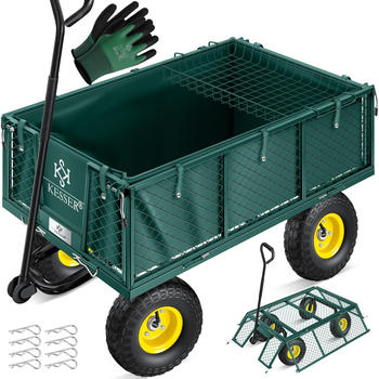 Kesser Gartenwagen 700kg inkl herausnehmbare Plane, Luftreifen, Handschuhe grün