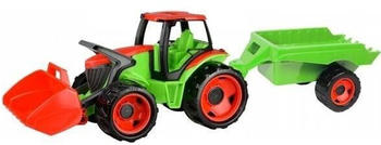 Lena Traktor mit Schaufel und einem rot-grünen Anhänger