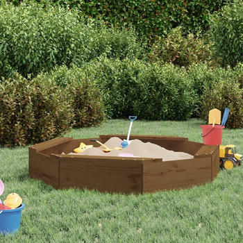 vidaXL Sandkasten mit Sitzen Achteck Kiefer 111 x 111 x 20 honigbraun