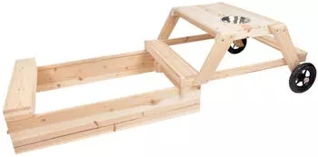 Small Foot Design Sandkasten mit Sitzgruppe und Matschtisch braun – Ein Spielplatz für den eigenen Garten