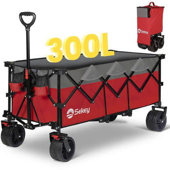 Sekey XXXL Bollerwagen Faltbar 300l/150kg Rot/Grau