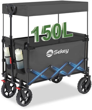 Sekey Faltbarer Bollerwagen mit Dach 150l/150kg Grau