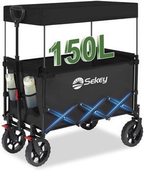 Sekey Faltbarer Bollerwagen mit Dach 150l/150kg Schwarz