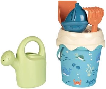 Smoby Green Strandeimer mit Gießkanne, Schaufel, Rechen, Sieb und Sandform, Ø 17 cm