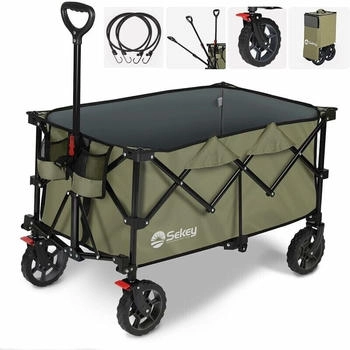 Sekey XXL Plus Bollerwagen Faltbar 200L 150KG Tragkraft khaki (FW72)