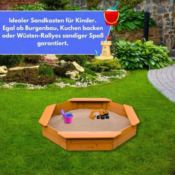 Coemo 6 Eckiger Sandkasten Sally aus Holz Inklusive Bodenplane 135x135x20 cm