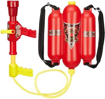 Relaxdays Wasserpistole Feuerwehr - mit Rucksack und Tank - Feuerlöscher Spielzeug - Kinder