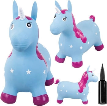 Sunbaby Hüpftier mit Pumpe blaues Einhorn mit weißem Horn