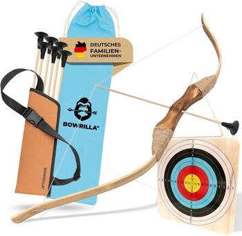 Bowrilla Holzbogen Set mit 6 Saugnapf-Pfeilen, Zielscheibe, Köcher und Tasche