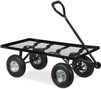 Relaxdays Handwagen flach mit Luftbereifung, Garten, bis 200 kg, Stahl (10036181)