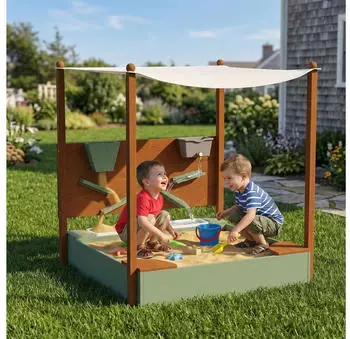 AIYAPLAY Sandkasten mit Abdeckung Massivholz Kinder Sandbox mit Sitzb&auml;nken