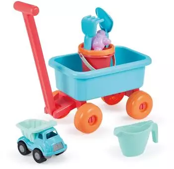 Ecoiffier Strandwagen für Kinder mit Richtungsgriff - Eimer, Gießkanne, Formen und Fahrzeug