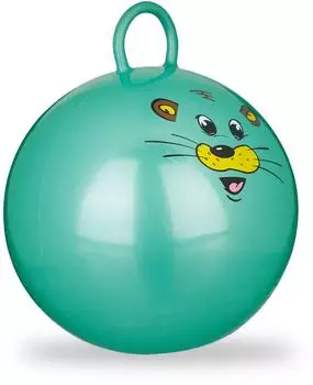 Relaxdays H&uuml;pfball Kinder, Maus-Motiv, mit Griff, &Oslash;45cm, gr&uuml;n (10er-Set)