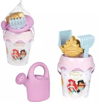 Smoby Strandeimer mit Disney-Prinzessinnen-Design, 17 cm, mit Gießkanne, Sieb, Rechen, Schaufel und Sandform